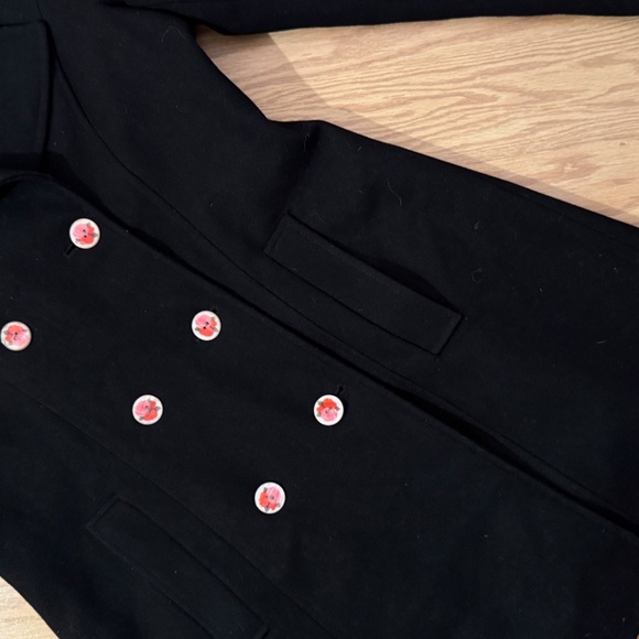 Michael Kors, sz 8, Double-Breasted Black Wool Coat with Rose Button Detail OAK - Picture 8 of 10